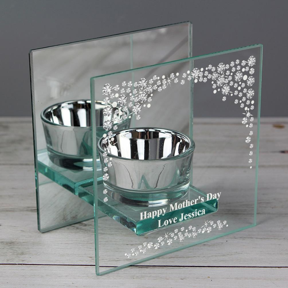 Personalised Diamante Mirrored Glass Tea Light Candle Holder Extra Image 2